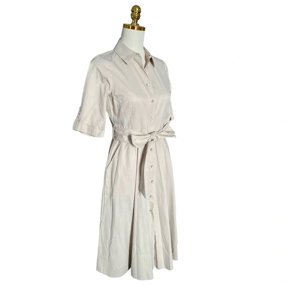 Hobbs Women’s Cream Tyra Fit & Flare Shirt Sleeve Midi Shirt Dress Sz 2 Preppy - Picture 6 of 11